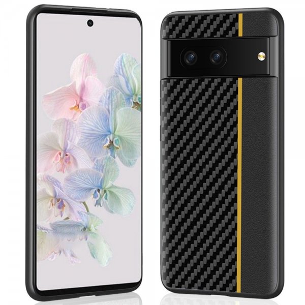 Google Pixel 7 Kuori Hiilikuiturakenne Raita Musta Keltainen