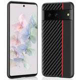 Google Pixel 7 Kuori Hiilikuitutekstuuri Raita Musta Punainen