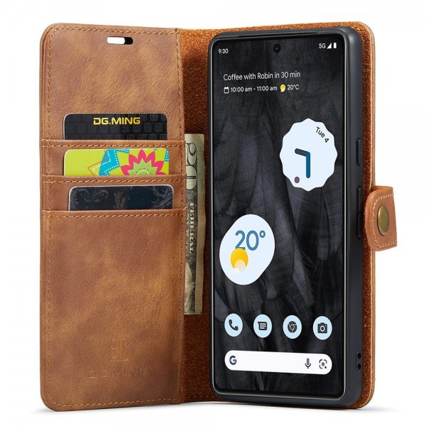 Dg.Ming Google Pixel 8 Pro Kotelo irrotettavalla kuorella, ruskea