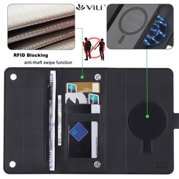 VILI Google Pixel 8 Pro Kotelo irrotettavalla kuorella GHB-sarja MagSafe Musta