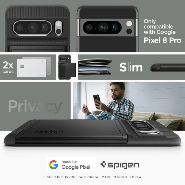 Spigen Google Pixel 8 Pro -suojakuori Slim Armor CS, musta
