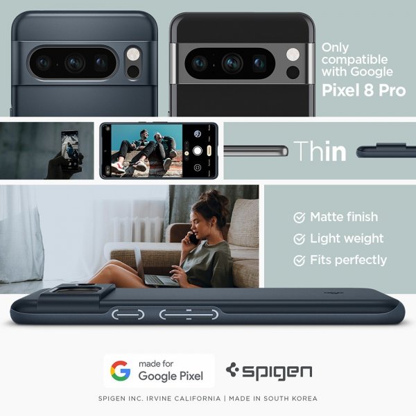Spigen Google Pixel 8 Pro -kuori Thin Fit, Metal Slate