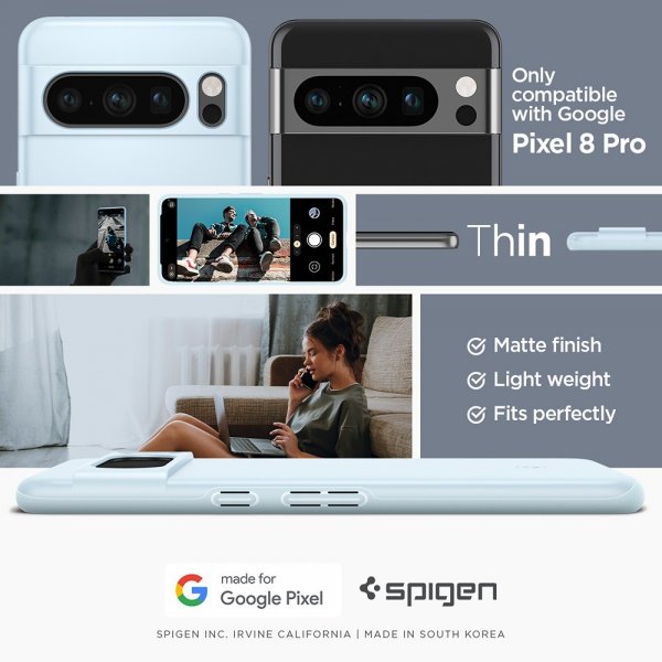 Spigen Google Pixel 8 Pro Thin Fit -suojakuori, Mute Blue