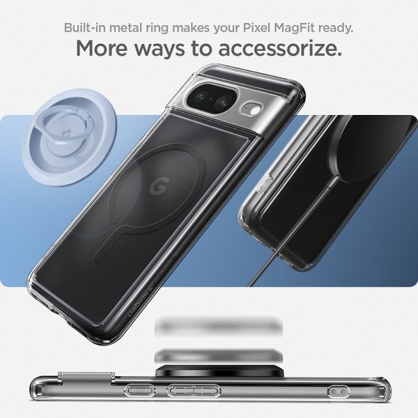 Spigen Google Pixel 8 -suojakuori Ultra Hybrid OneTap Ring MagFit, musta