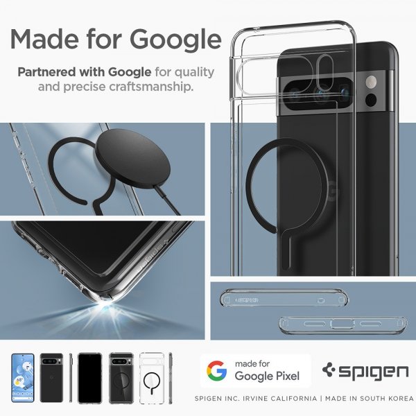 Spigen Google Pixel 8 Pro -kuori Ultra Hybrid OneTap Ring MagFit, musta