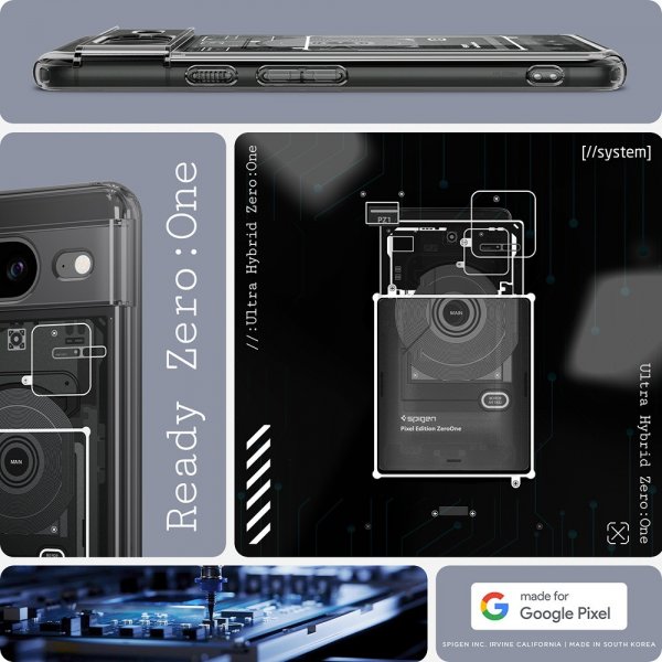 Spigen Google Pixel 8 -suojakuori Ultra Hybrid Zero One, musta