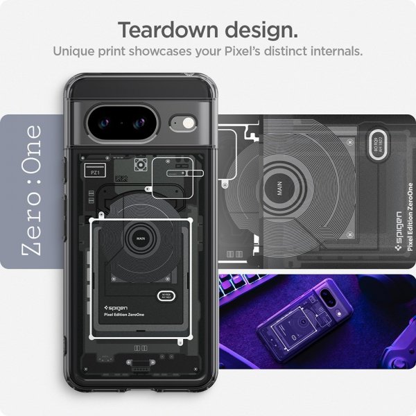 Spigen Google Pixel 8 -suojakuori Ultra Hybrid Zero One, musta