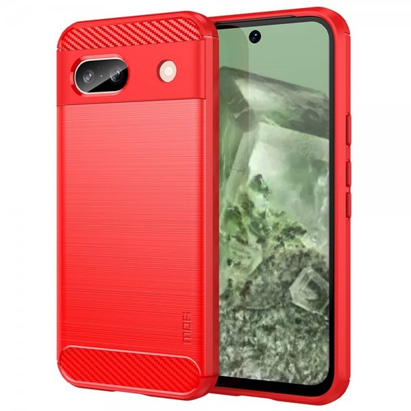 Mofi Google Pixel 8a -kuori, harjattu hiilikuitukuvio, punainen