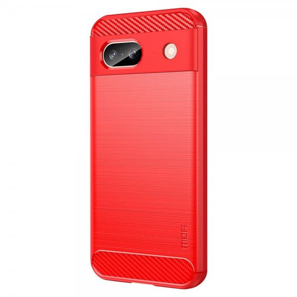 Mofi Google Pixel 8a -kuori, harjattu hiilikuitukuvio, punainen