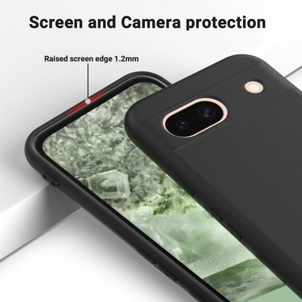 Google Pixel 8a -kuori, silikoninen, musta, hihnalla