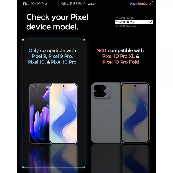 Spigen Google Pixel 9/9 Pro/Pixel 10/10 Pro Näytönsuoja GLAS.tR EZ Fit Privacy 2-pakkaus