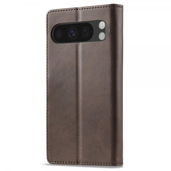 Lc.Imeeke Google Pixel 9/Pixel 9 Pro -suojakuori korttipaikalla, jalustatoiminnolla, tummanruskea