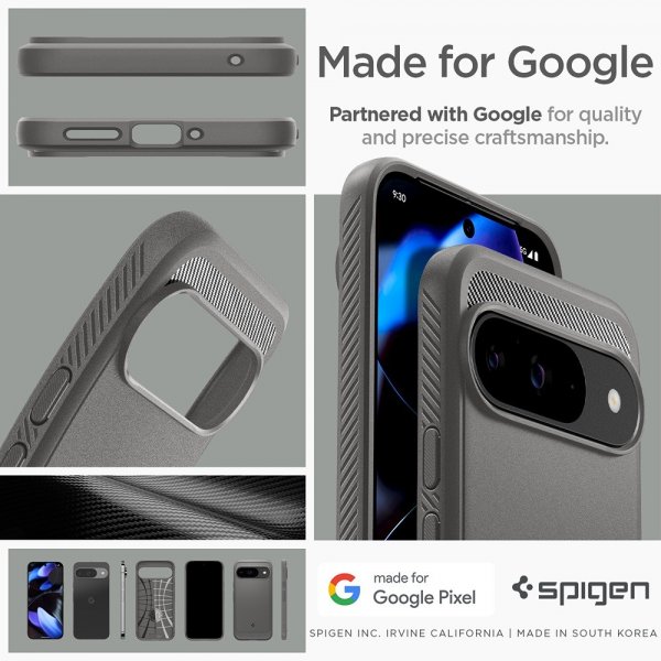 Spigen Google Pixel 9/Pixel 9 Pro Suojakuori Rugged Armor Marble Gray