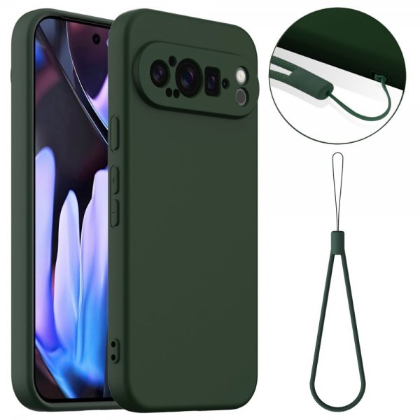 Google Pixel 9 Pro Kuori hihnalla Silikoni MagSafe Tummanvihreä