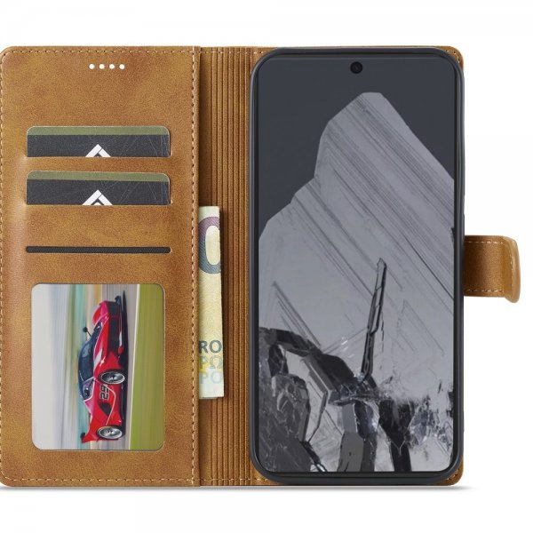 Lc.Imeeke Google Pixel 9 Pro XL -suojakuori korttipaikalla ja jalustatoiminnolla, vaaleanruskea