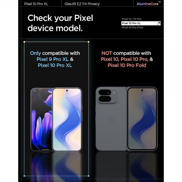 Spigen Google Pixel 9 Pro XL/Pixel 10 Pro XL Näytönsuoja GLAS.tR EZ Fit Privacy 2-pakkaus
