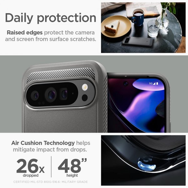 Spigen Google Pixel 9 Pro XL -suojakuori Rugged Armor Marble Gray
