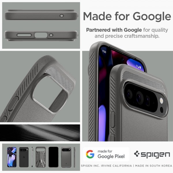 Spigen Google Pixel 9 Pro XL -suojakuori Rugged Armor Marble Gray