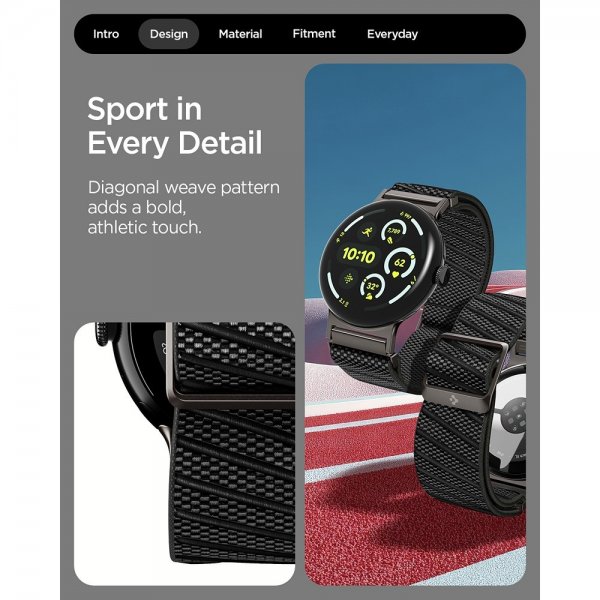 Spigen Google Pixel Watch 1/2/3/4 41mm Armband Lite Fit X Musta
