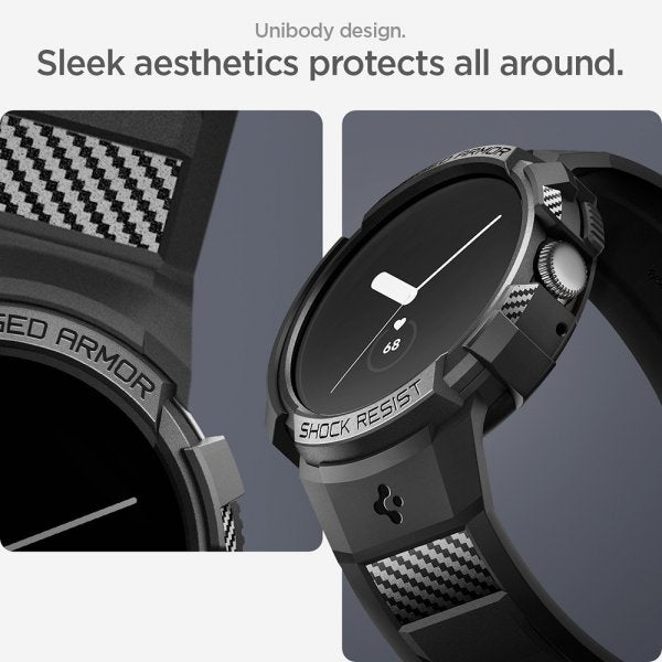 Spigen Google Pixel Watch 1/2/3 41mm Ranneke ja Suojakuori Rugged Armor Pro Musta
