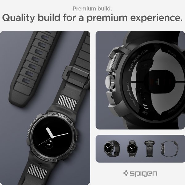 Spigen Google Pixel Watch 1/2/3 41mm Ranneke ja Suojakuori Rugged Armor Pro Musta