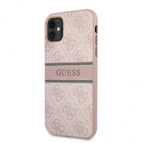 Guess iPhone 11 -suojakuori painetulla vaaleanpunaisella raidalla