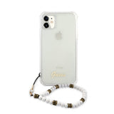 Guess iPhone 11 -suojakuori Script & Pearls, valkoinen/läpinäkyvä