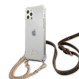 Guess iPhone 12 Pro Max -suojakuori, Chain & Script, kulta, läpinäkyvä