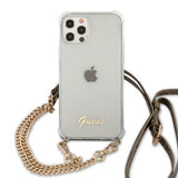 Guess iPhone 12 Pro Max -suojakuori, Chain & Script, kulta, läpinäkyvä