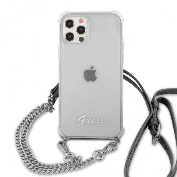 Guess iPhone 12 Pro Max -kuoret Chain & Script Silver Klar