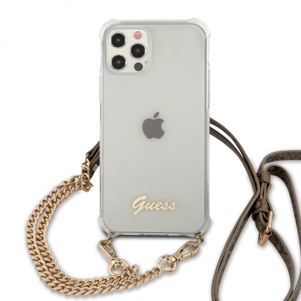 Guess iPhone 12/iPhone 12 Pro Suojakuori Chain & Script Kulta Kirkas
