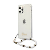 Guess iPhone 12/iPhone 12 Pro Suojakuori Script & Pearls Valkoinen Kirkas