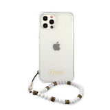 Guess iPhone 12/iPhone 12 Pro Suojakuori Script & Pearls Valkoinen Kirkas