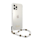 Guess iPhone 12/iPhone 12 Pro Suojakuori Script & Pearls Valkoinen Kirkas