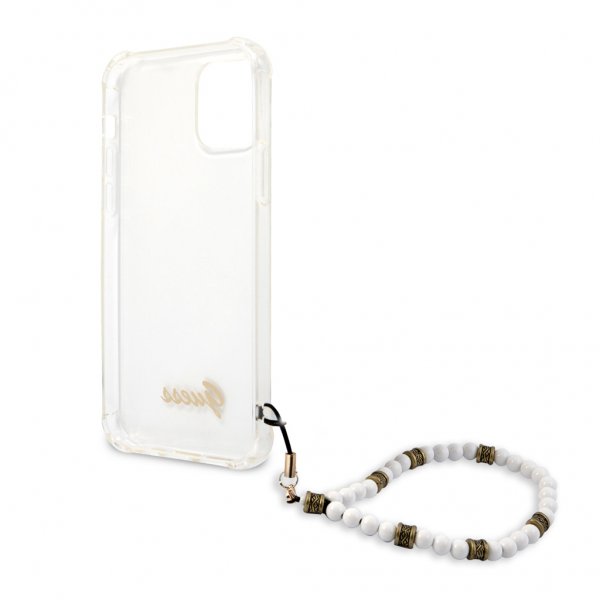 Guess iPhone 12/iPhone 12 Pro Suojakuori Script & Pearls Valkoinen Kirkas