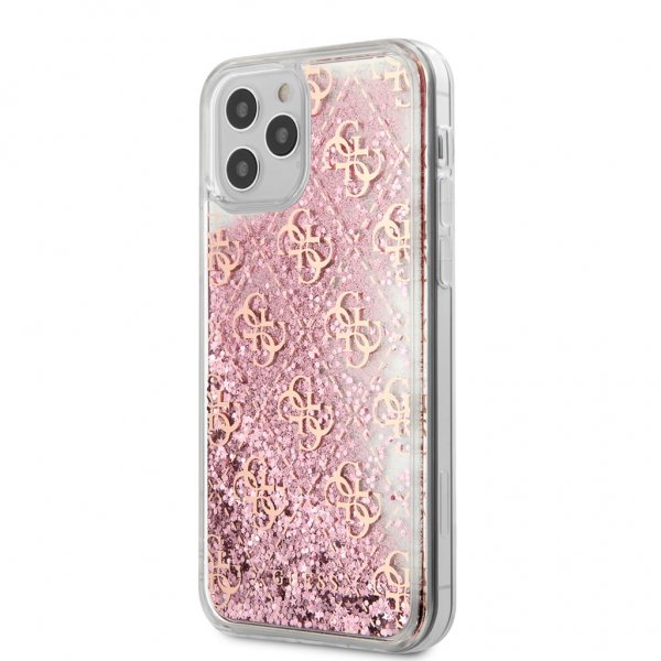 Guess iPhone 12 Pro Max -kuoret, Liquid Glitter, pinkki