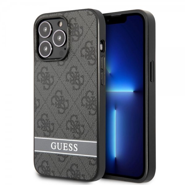 Guess iPhone 13 Pro -suojakuori Printed Stripe Bottom, harmaa