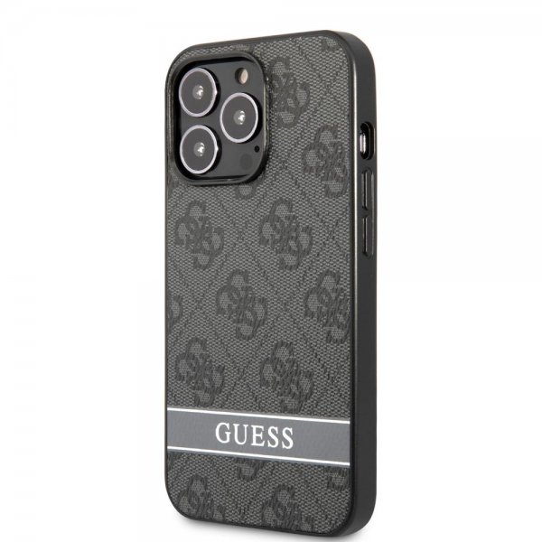 Guess iPhone 13 Pro -suojakuori Printed Stripe Bottom, harmaa