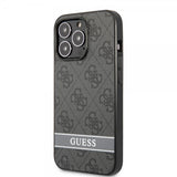 Guess iPhone 13 Pro -suojakuori Printed Stripe Bottom, harmaa