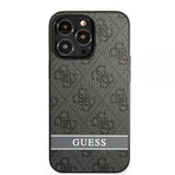Guess iPhone 13 Pro -suojakuori Printed Stripe Bottom, harmaa