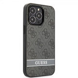 Guess iPhone 13 Pro -suojakuori Printed Stripe Bottom, harmaa