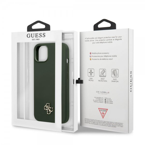 Guess iPhone 13 Kuori Silikoni Metalli Logo 4G Vihreä