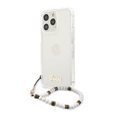 Guess iPhone 13 Pro Max kuori Pearl Handle Script Logo White