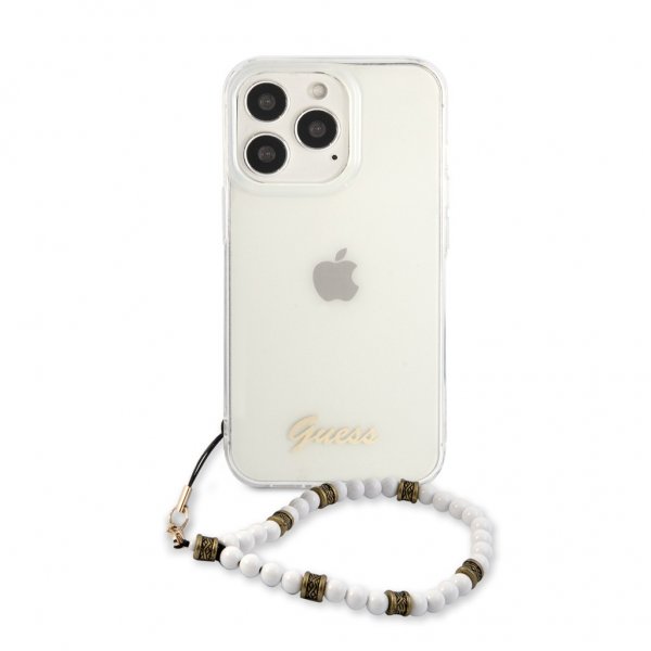 Guess iPhone 13 Pro Max kuori Pearl Handle Script Logo White