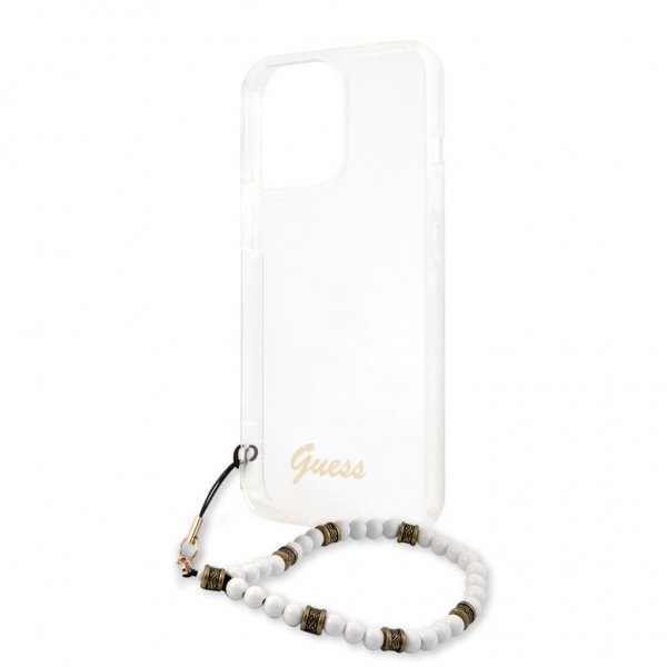 Guess iPhone 13 Pro Max kuori Pearl Handle Script Logo White