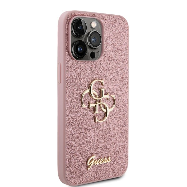 Guess iPhone 15 Pro Max Kuori Fixed Glitter Pink