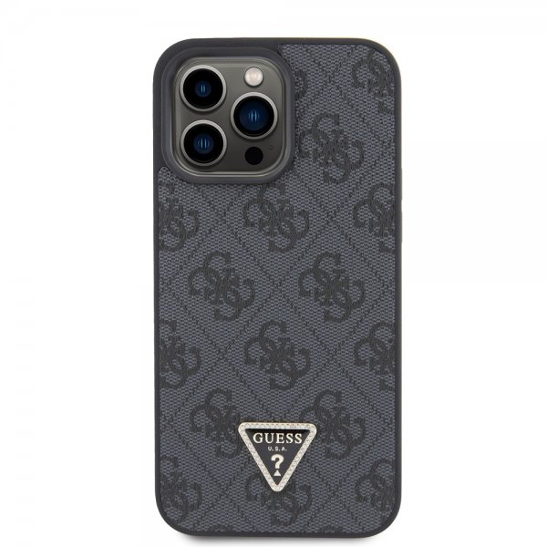 Guess iPhone 15 Pro Max Kuori 4G Metal Triangle Strass Musta