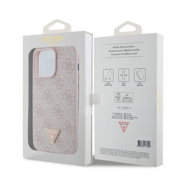 Guess iPhone 15 Pro Max Kuori 4G Metal Triangle Strass Ruusu