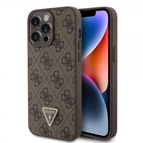 Guess iPhone 15 Pro Max Kuori 4G Metal Triangle Strass Ruskea