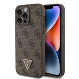 Guess iPhone 15 Pro Max Kuori 4G Metal Triangle Strass Ruskea
